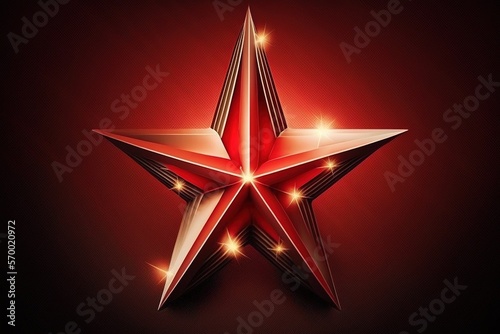 A red five-pointed star made of metal  a beautiful illustration on a simple background. Shape.