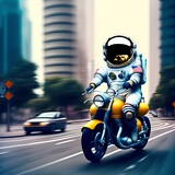 Astronaut Riding Motorbike, Generative AI Illustration