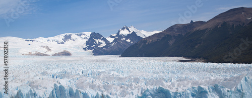 Landscape of Patagonia Glacier, Mountains with snow, ice and blue sky photo