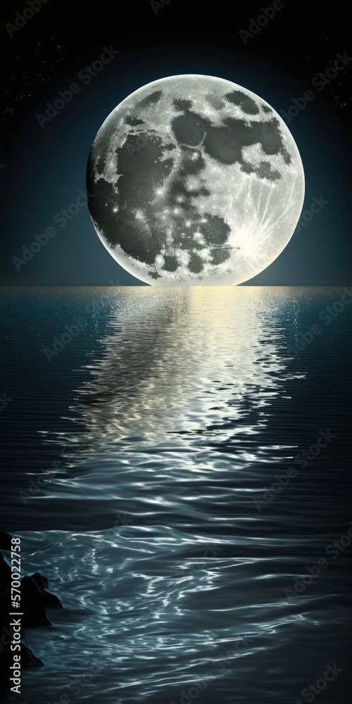a full moon over water. Generative AI