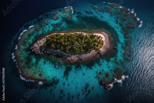 Aerial view of island, from above. Drone photography, Generative AI