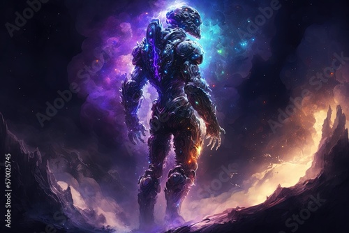 Cosmic Alien shaped nebula, space background, universe, galaxy, digital illustration, Generative AI