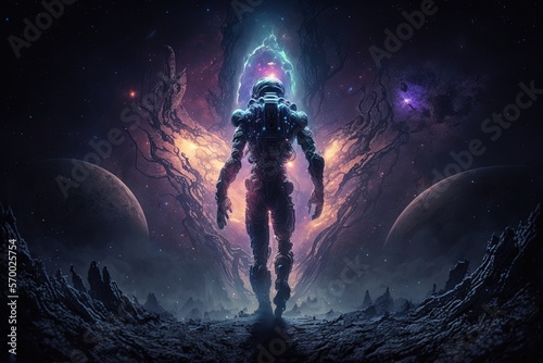 Cosmic Alien shaped nebula, space background, universe, galaxy, digital illustration, Generative AI