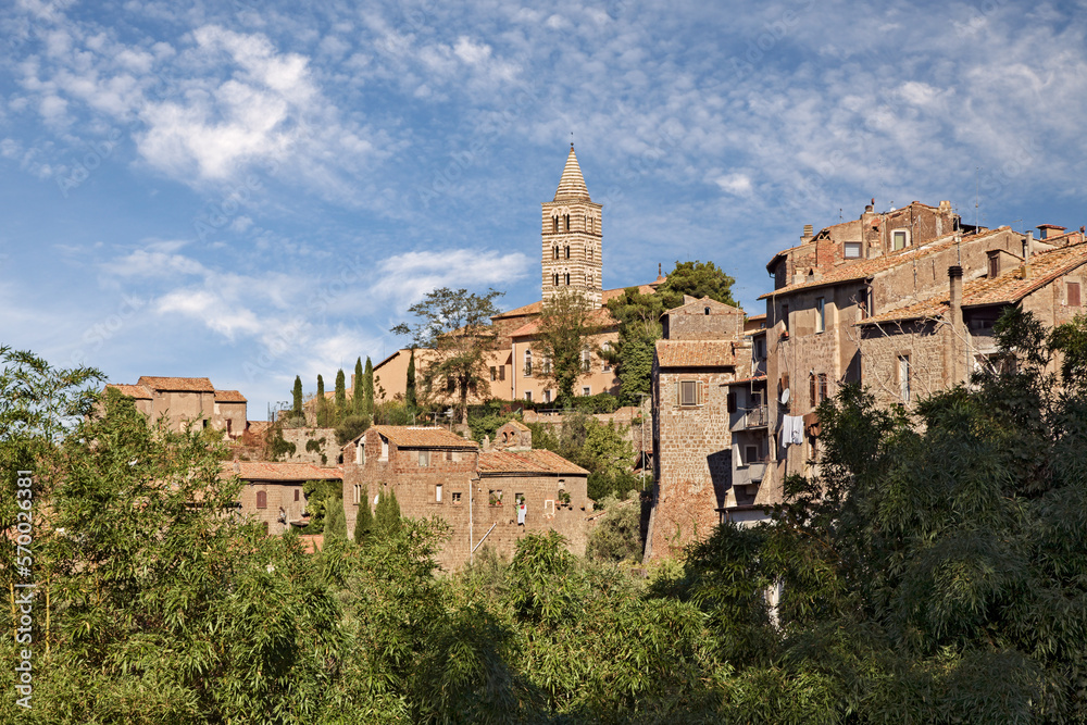 Viterbo, Lazio, Italy: landscape of the medieval old town from the city park, in background the bell tower of the San Lorenzo cathedral