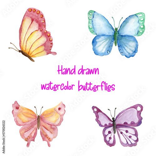 Vector collection of watercolor hand drawn flying butterflies