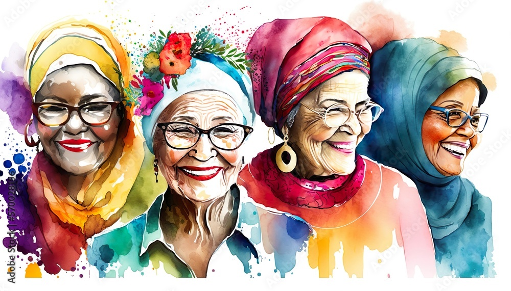 group of multicultural ladies portrait age diversity wisdom