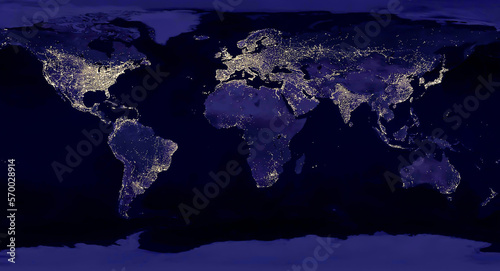 Fototapeta Naklejka Na Ścianę i Meble -  Earth night view from space map with city lights satellite-based observations. 