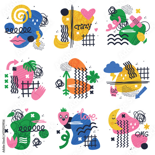 Abstract Composition with Color Splash and Shapes Vector Set