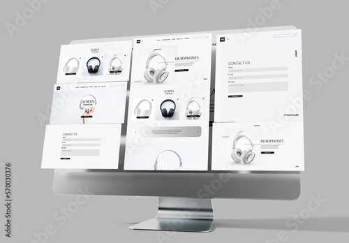 Computer with Floating UI Screen Mockup