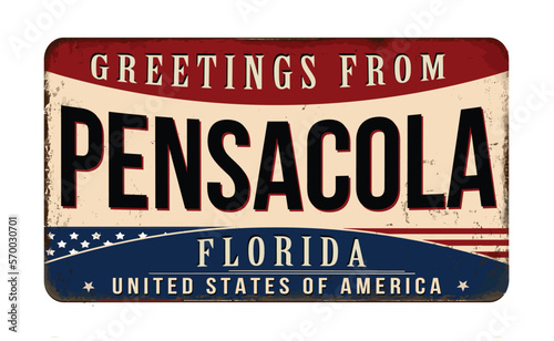 Greetings from Pensacola vintage rusty metal sign