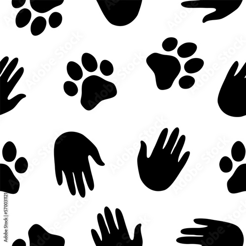Seamless vector pattern of hands and paws