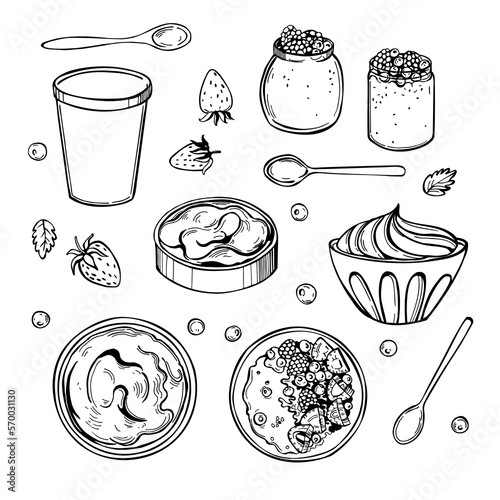 Yogurt set. Sketch  illustration.