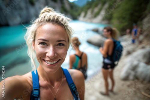 a young happy blond woman w...