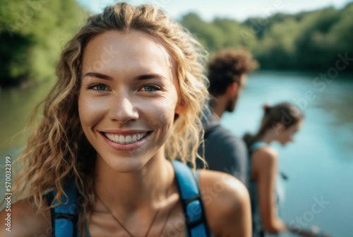 a young happy blond woman w...