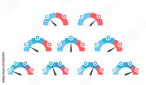 Set of indicators with different amount of segments, gauge charts