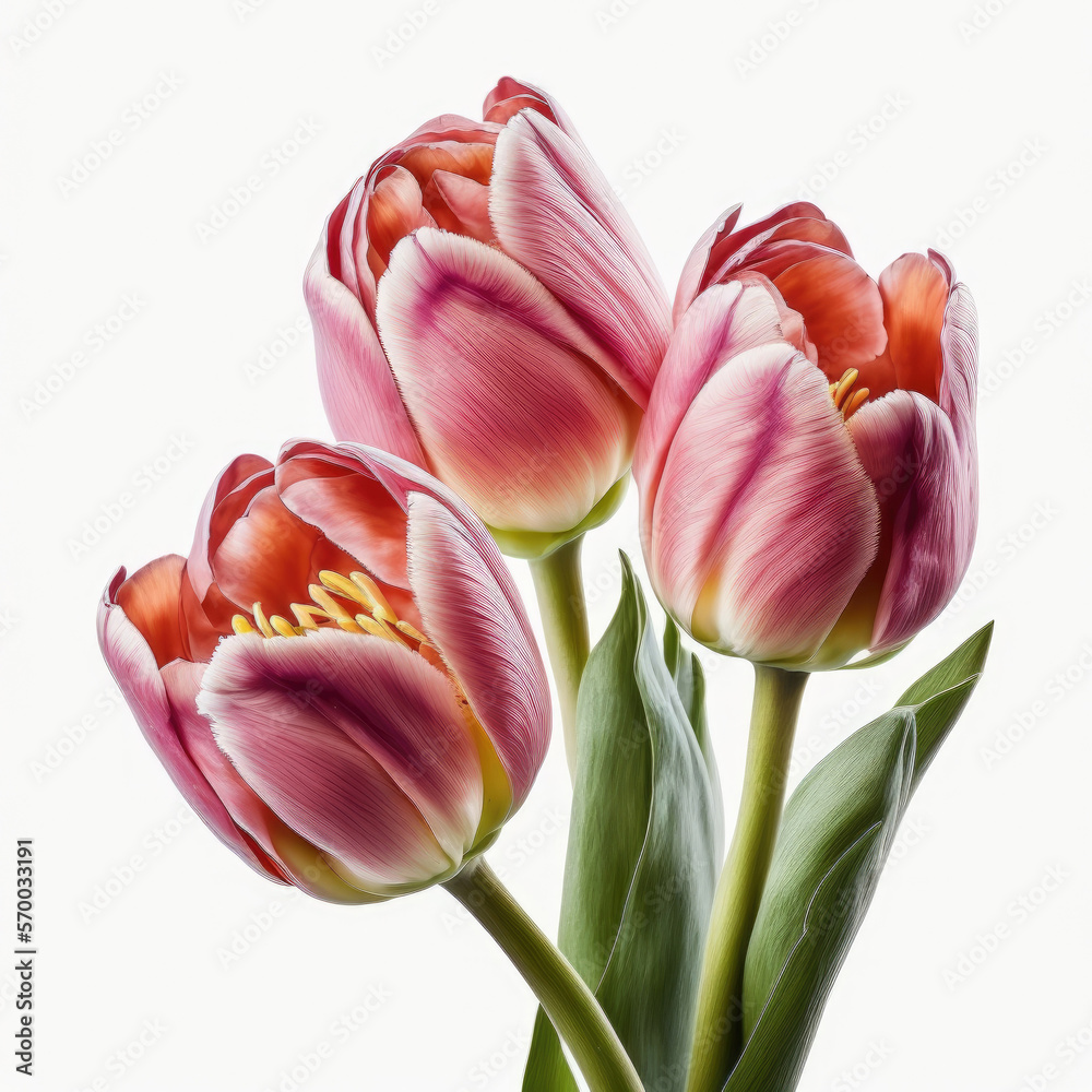 Pink Tulip Flowers Isolated Illustration Generative AI