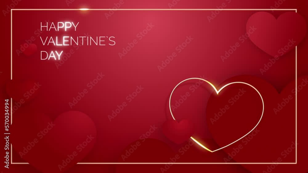 Happy Valentine's day. Red animated background and paper cut heart. Holiday banners and greeting cards for post.