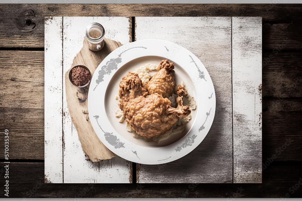 Delicous fried chicken, panfried and deep fried, with golden crisp