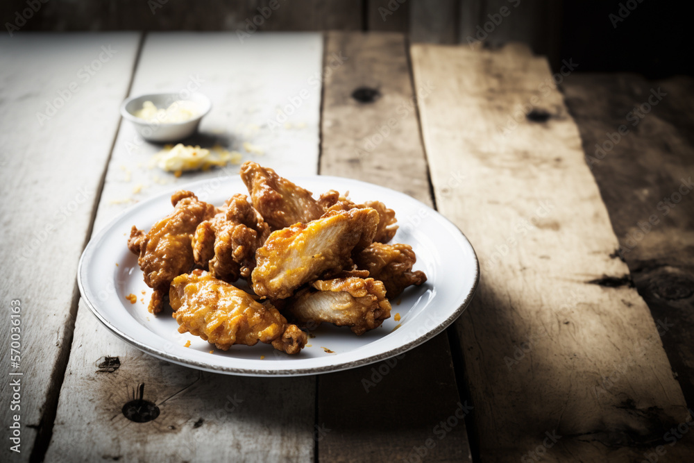 Delicous fried chicken, panfried and deep fried, with golden crisp
