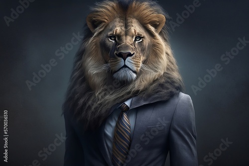 Lion in a bussines suit AI generated photo