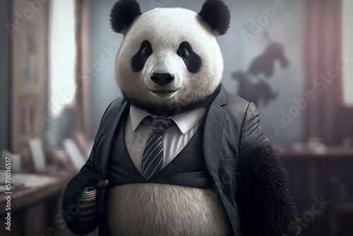 Panda in bussines suit AI generated photo