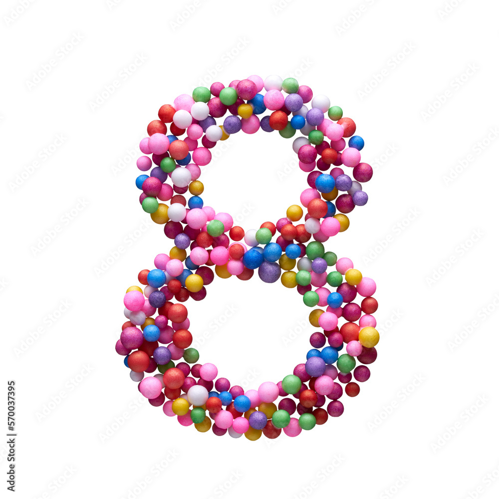 The number Eight is made with multi-colored balls isolated on a white background. The number Eight is made with multi-colored balls isolated on a white background.