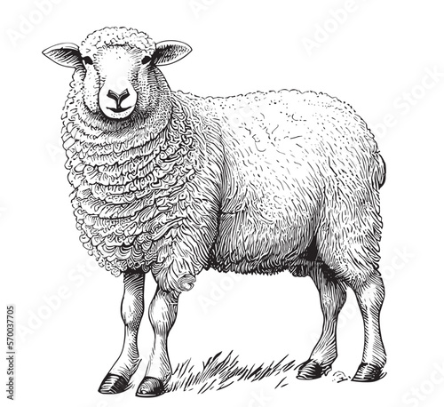 White Sheep farm hand drawn sketch Vector illustration Farm photo