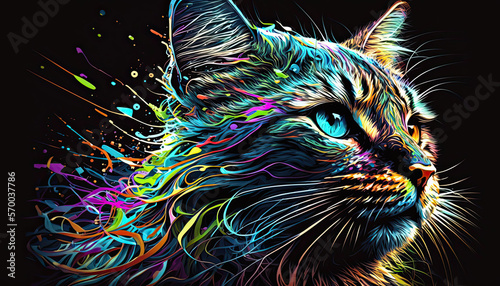 colourful cat portrait. Generative AI image.