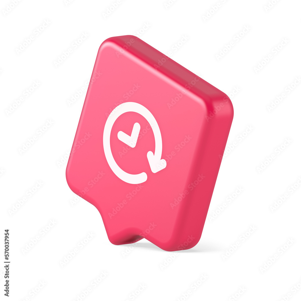 Clock in circle arrow button time countdown deadline chronometer 3d realistic speech bubble icon Clock in circle arrow button time countdown deadline chronometer 3d realistic speech bubble icon