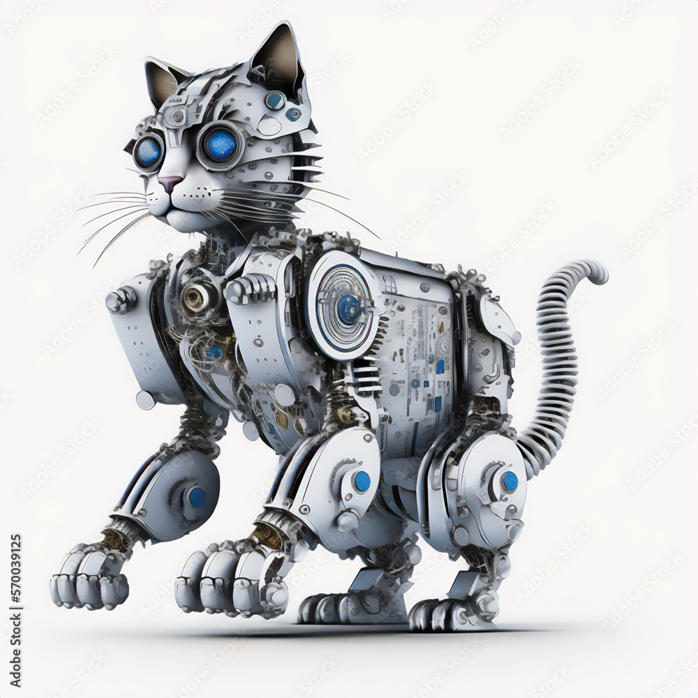 Naklejka premium Illustration captures the essence of the robot feline