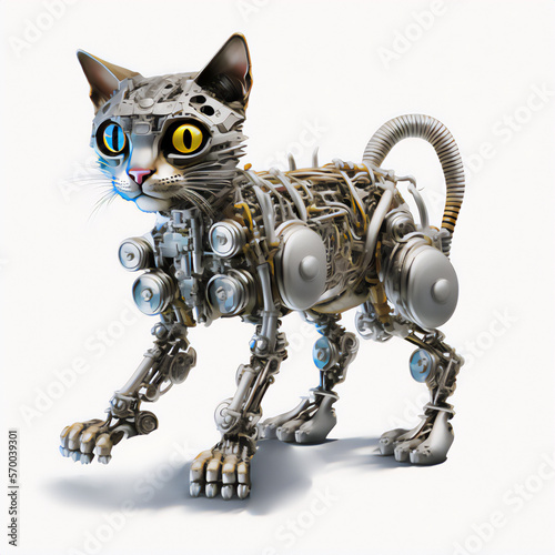Robot cat design shines on a white background photo