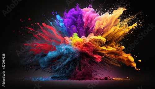 Abstract digital design with vivid liquid colors and splashes on a darker background