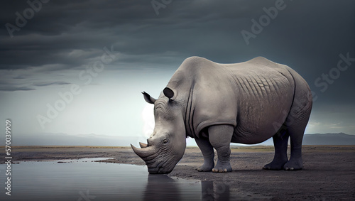 Rare Javan Rhinoceros on dark background created with AI	
