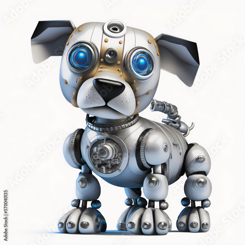 Illustration of a robot dog stays alert on a white background photo