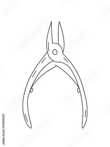 Vector wire cutters for manicure and pedicure doodle sketch. Hand drawn manicure tool isolated