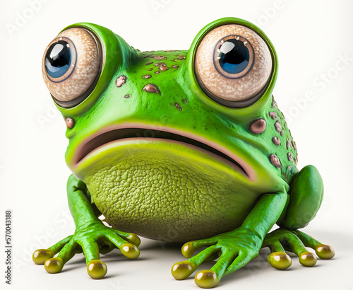 A friendly green frightened amphibian on a white background  ideal for creating a fresh and captivating atmosphere. Generative AI