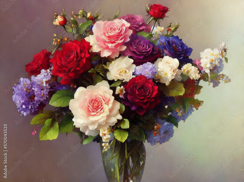 Obraz premium Un Jarrón Lleno de Flores Coloridas sobre una Mesa, IA Generativa