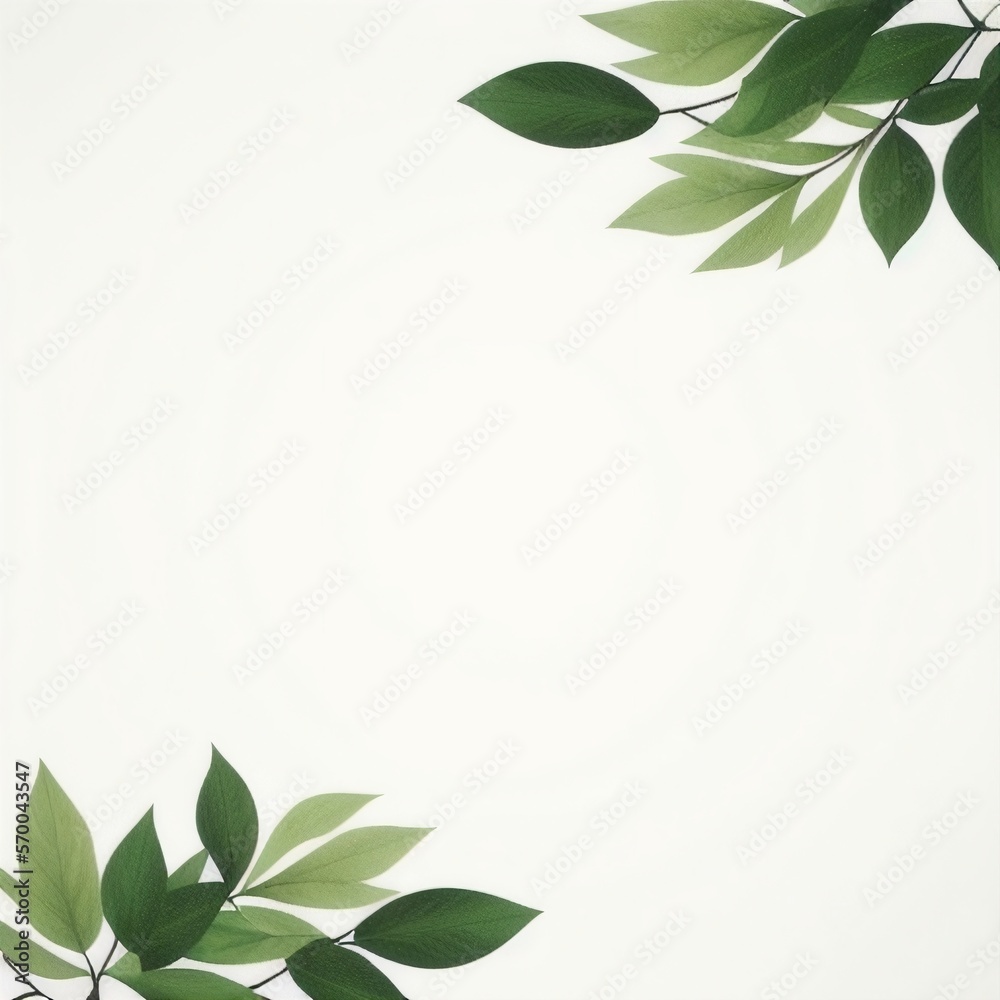 a white background frame with green leaves  ai generated