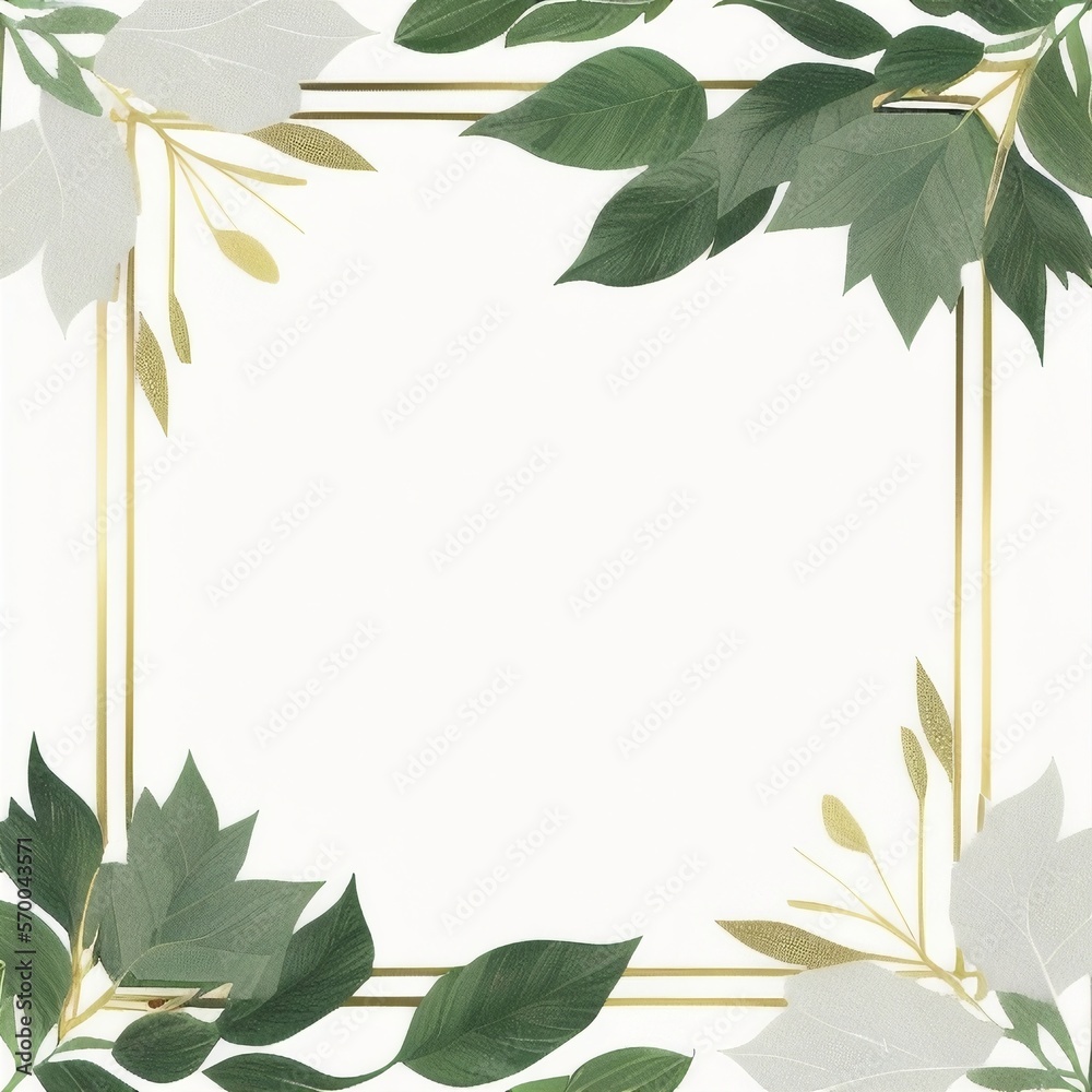 Fototapeta premium a white background frame with green leaves ai generated