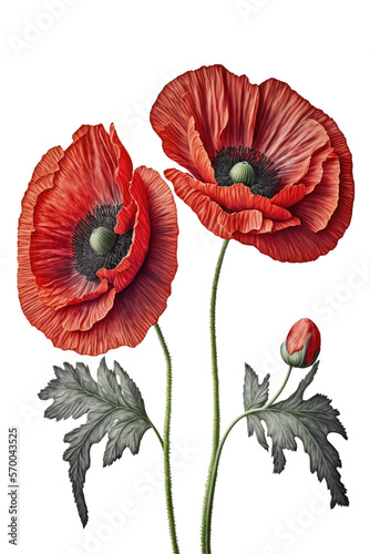 Poppy flowers isolated on white background. Remembrance poppy - poppy appeal. Decorative flower for Remembrance Day, AI generative