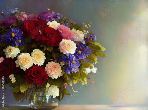 Un Jarrón Lleno de Flores Coloridas sobre una Mesa, IA Generativa © Tyrael