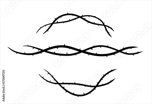 Thorn branch or vine. Natural intertwined pattern. Element of tattoo with spike.