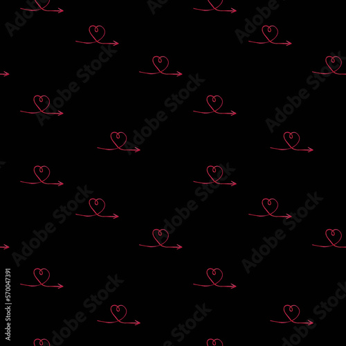 Seamless pattern with red hearts on a black background