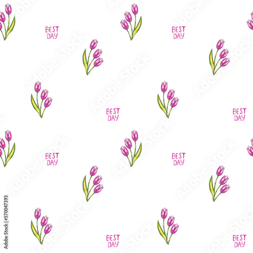 Seamless pattern of pink flowers Tulip backgroung