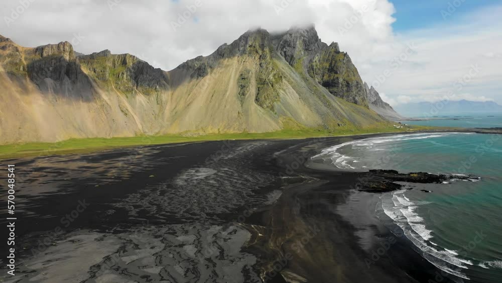 Aerial view of Vestrahorn, a mountain in south-east Iceland near Jokulsarlon glacier lagoon and East Fjords, Iceland. Aerial view of Vestrahorn, a mountain in south-east Iceland near Jokulsarlon glacier lagoon and East Fjords, Iceland.