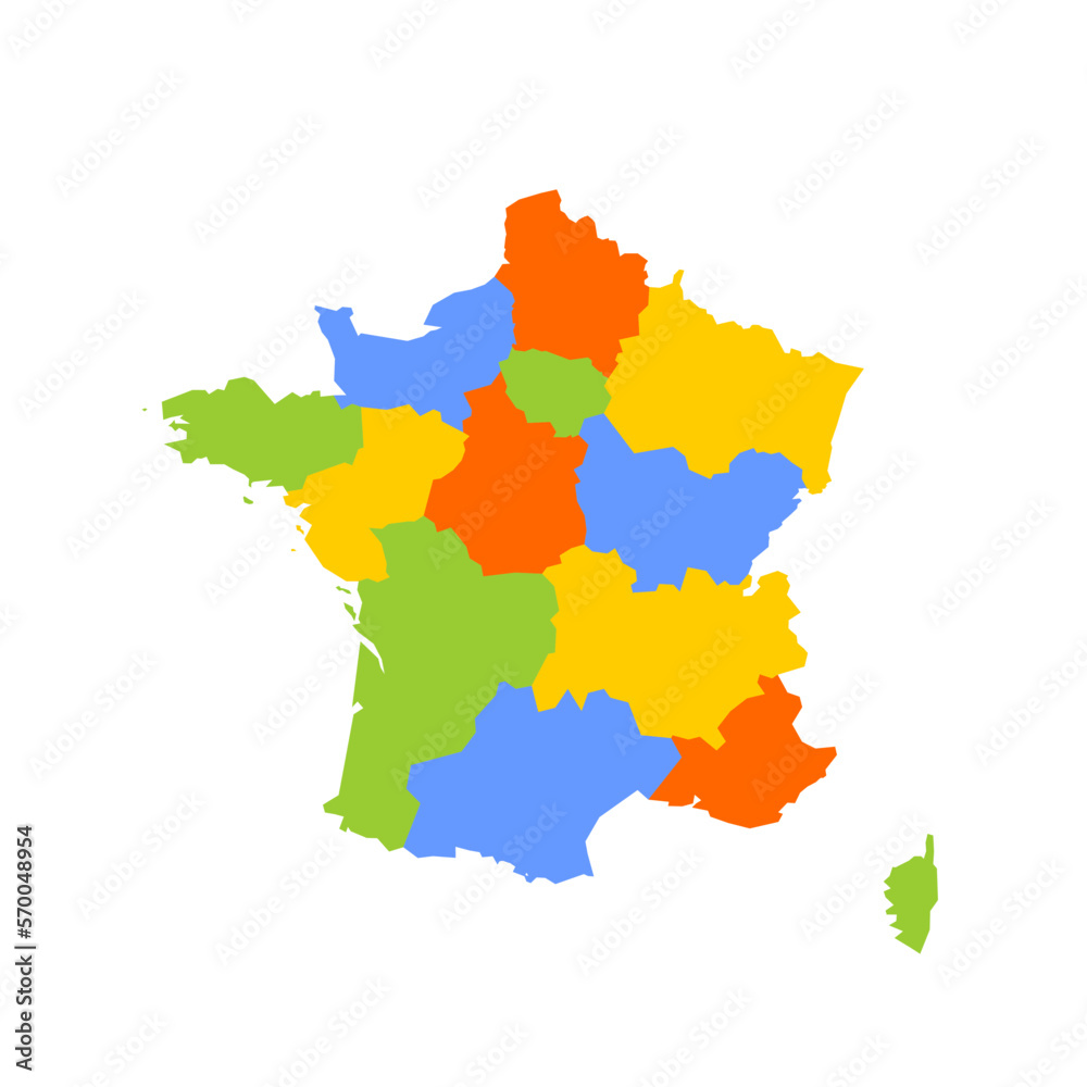 France political map of administrative divisions - regions. Blank colorful vector map.