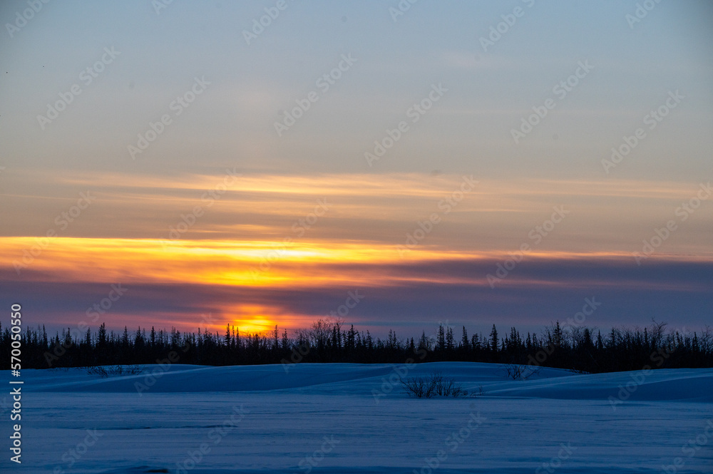 Cloudy sunset over the boreal forest in northern Canada Cloudy sunset over the boreal forest in northern Canada
