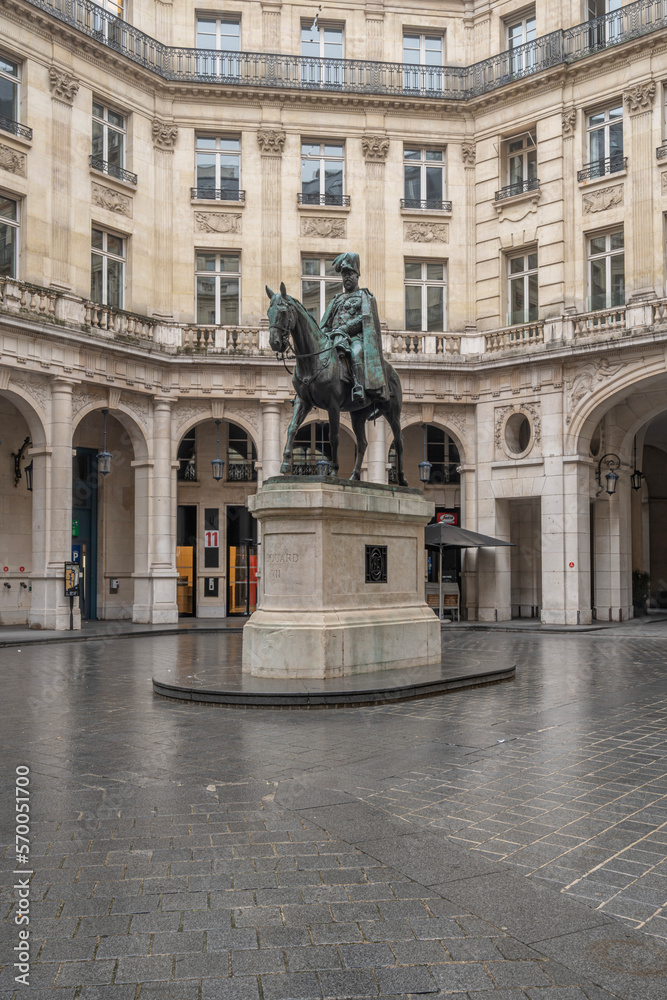 Paris, France - 04 02 2023: View inside square Edouard 7