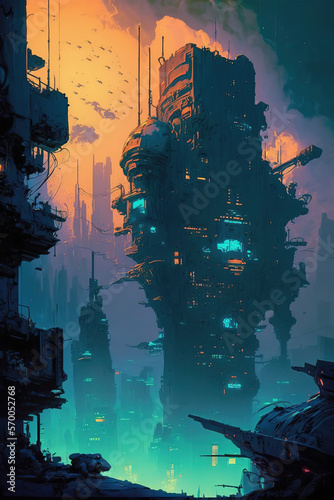 Cyberpunk city at night, sci-fi art illustration 
