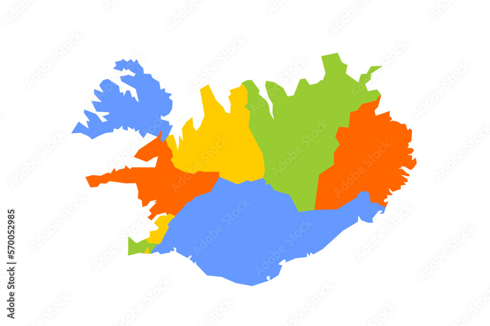 Iceland political map of administrative divisions - regions. Blank colorful vector map. Iceland political map of administrative divisions - regions. Blank colorful vector map.